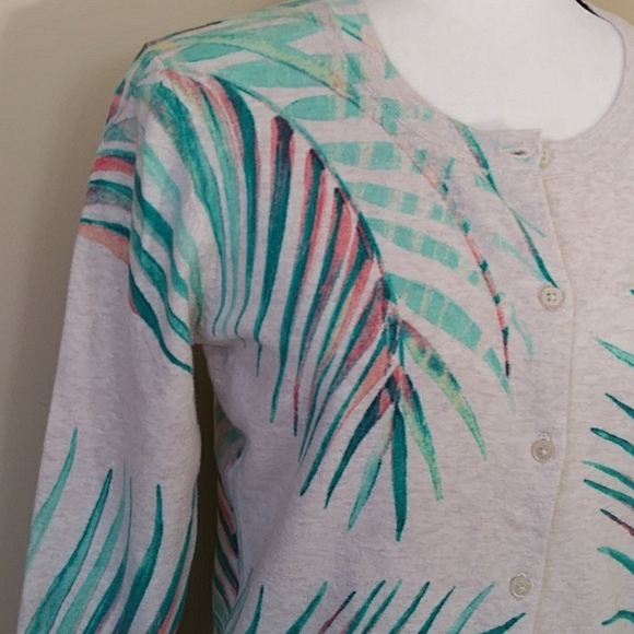Merona Tropical Palm Leaf Print Heathered Button Up Cardigan Sweater MEDIUM Tan - Picture 6 of 15
